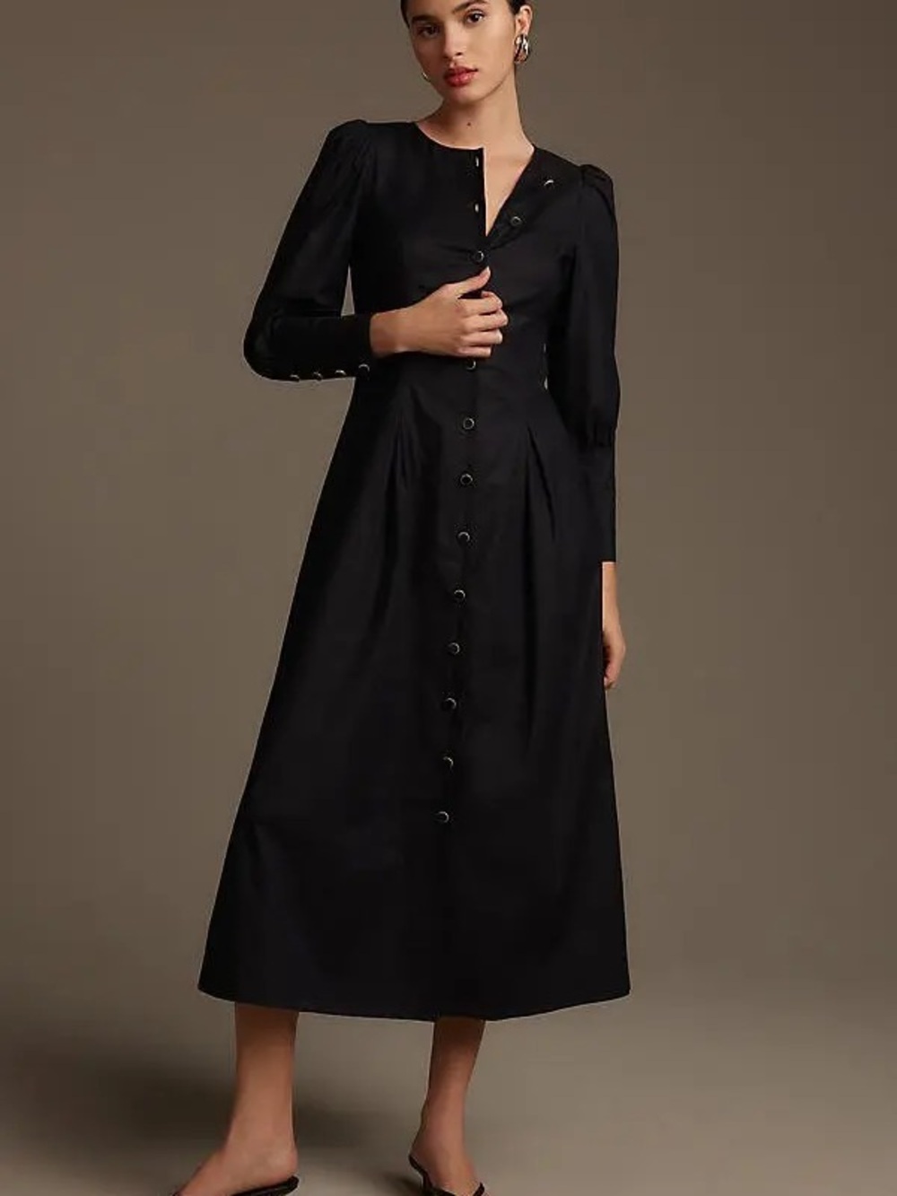 REFORMATION โข Halia long sleeve button front midi dress - black Size 8